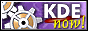 Two gears are being depicted rotating followed by "KDE now!" text. Learn more from the KDE homepage.