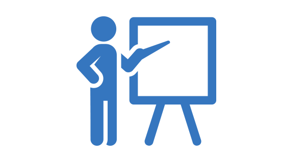 Clipart: Personnage qui pointe quelque chose avec une baguette sur un tableau.