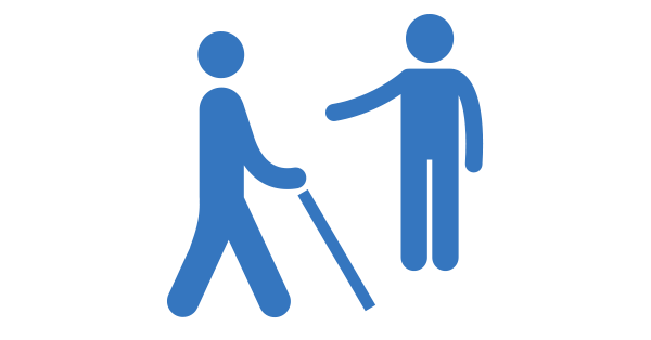 Clipart: Une personne donne une indication à une personne utilisatrice d'une canne longue.