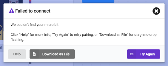 Connect failed message window