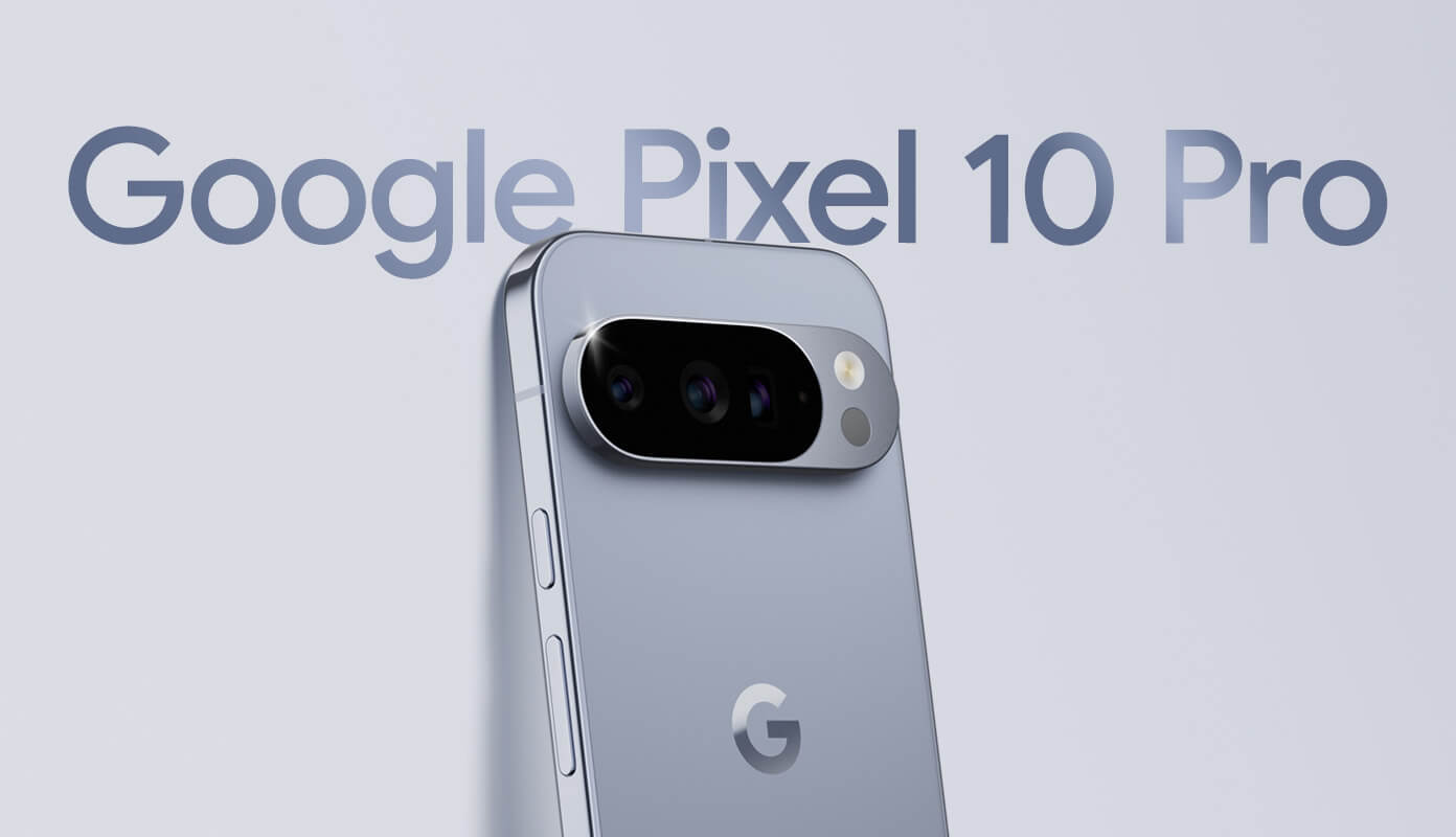 Google Pixel 10 Pro in Moonstone, an eine Wand gelehnt