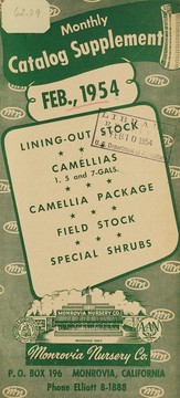 Cover of: Monthly catalog supplement, Feb., 1954: llining-out stock, camellias, 1, 5 and 7-gals., camellia package, field stock, special shrubs