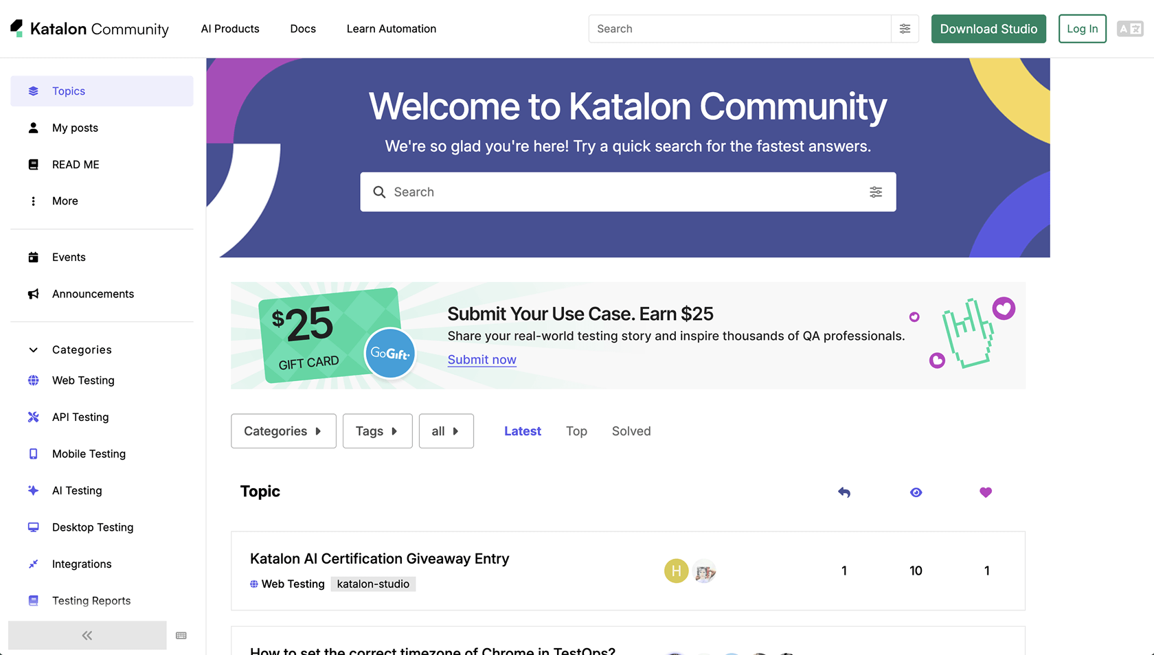 Katalon community forum screenshot