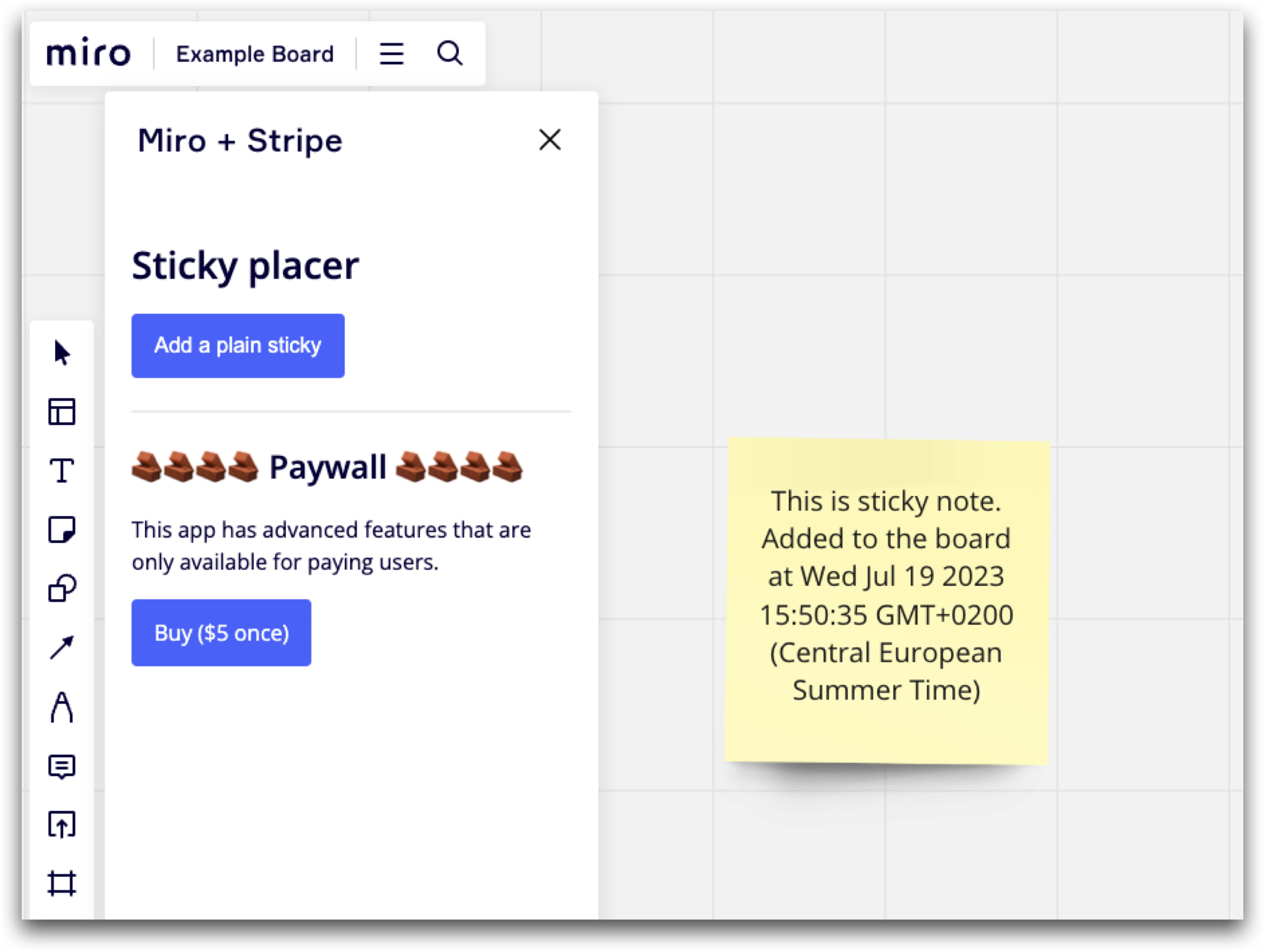 Figure 1. Miro + Stripe example app UI