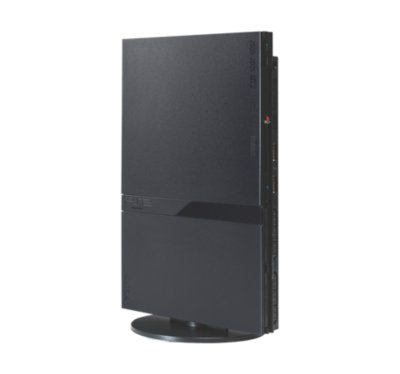 A PS2 Slim console on a stand.