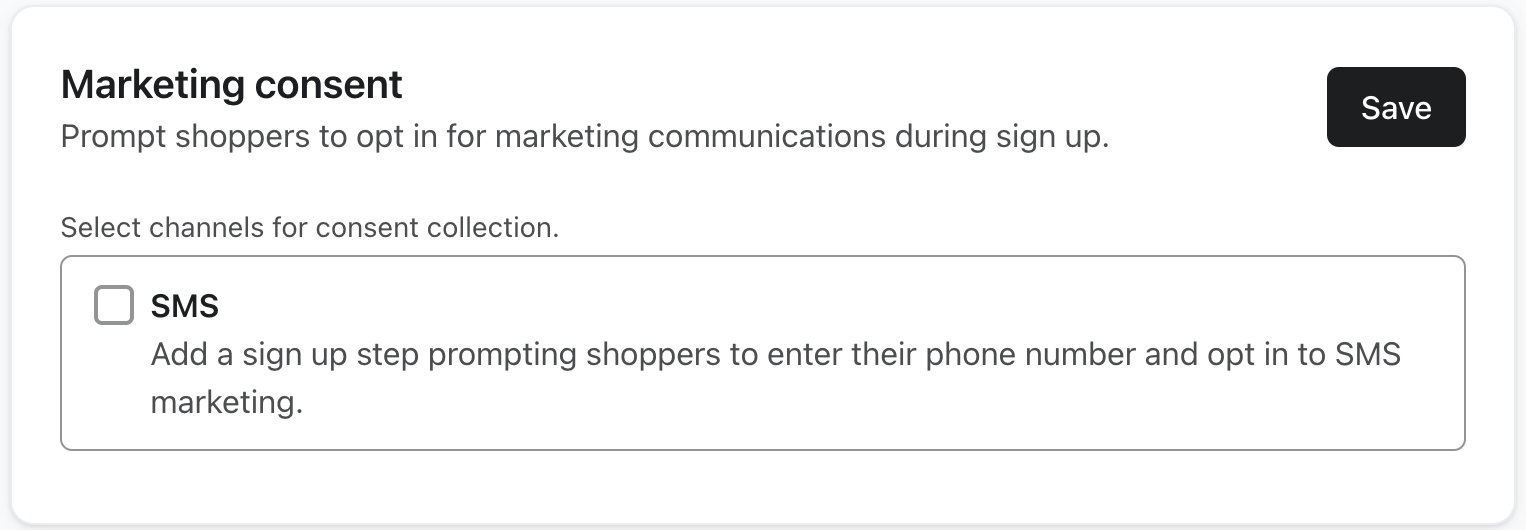 La configuración del consentimiento de marketing en Klaviyo muestra la casilla sin marcar.