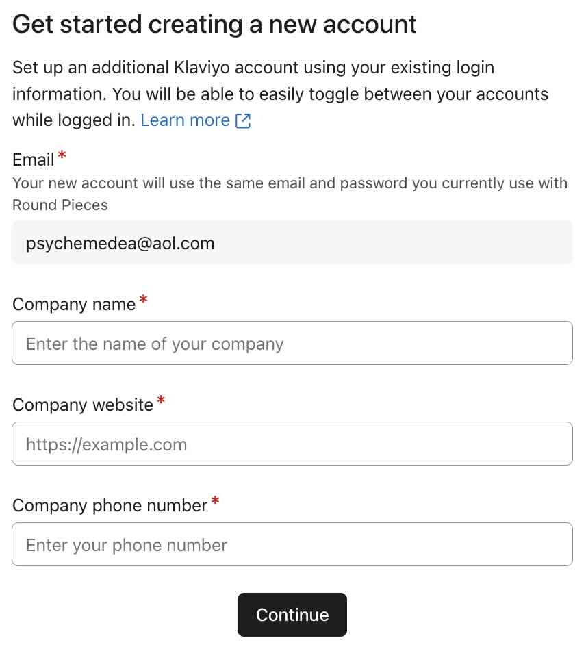 새 계정을 설명하는 필드