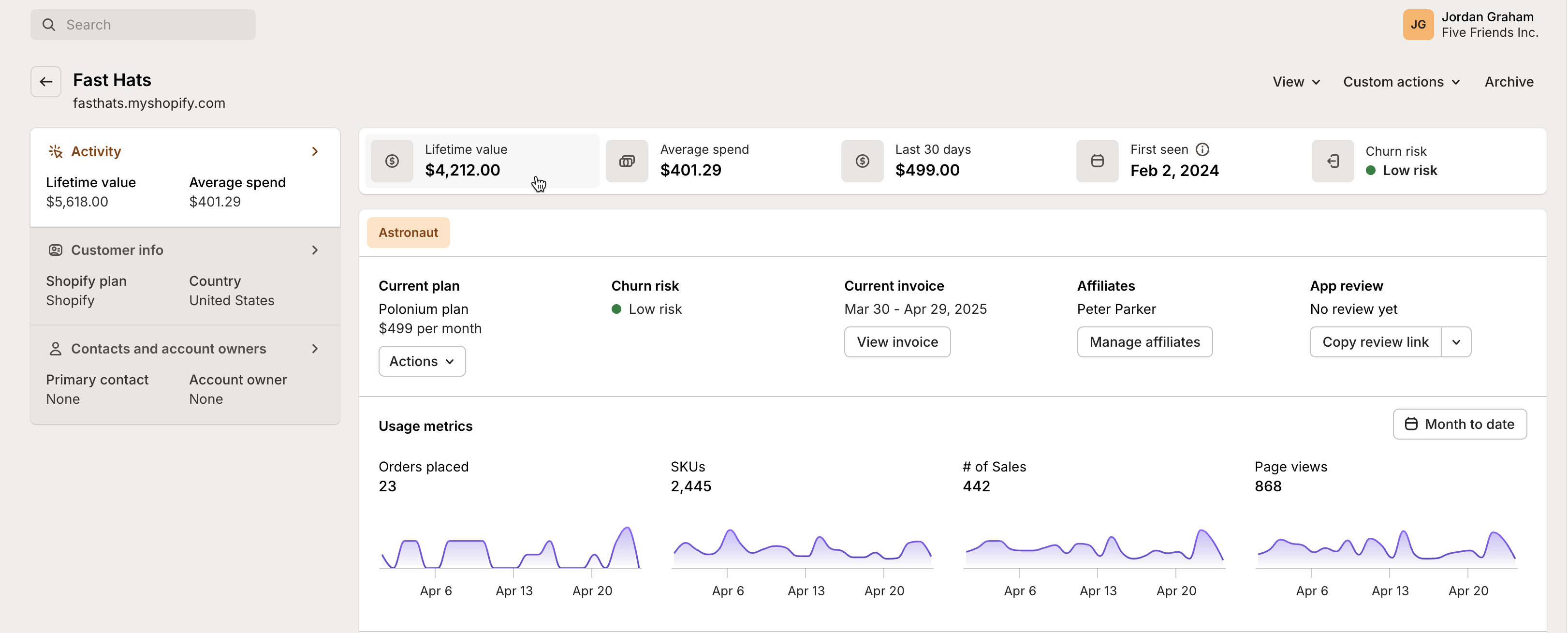 Detailed view of a customer in Mantle