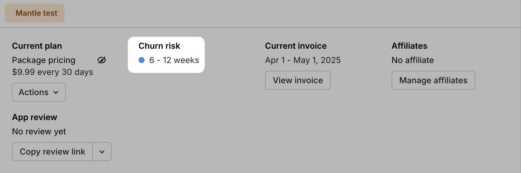 Churn risk on customer card