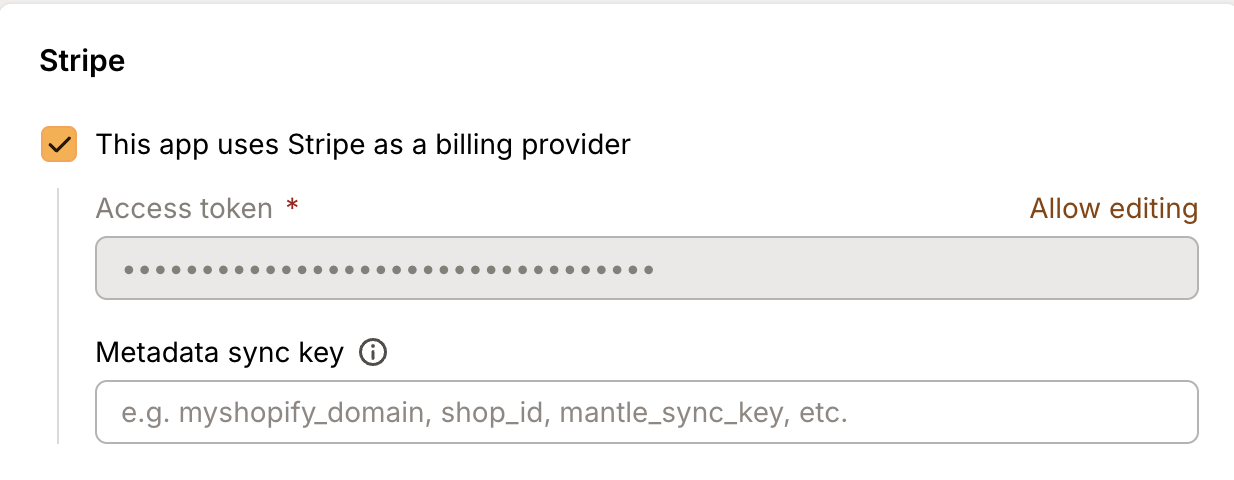App settings Stripe key