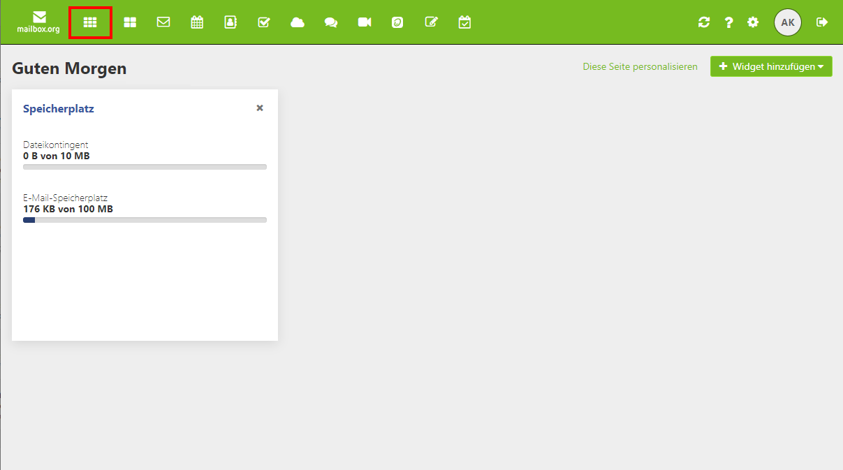In der Auswahl oben links auf E-Mail klicken, um in das Postfach zu gelangen.