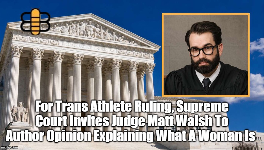For Trans Athlete Ruling, Supreme Court Invites Judge Matt Walsh To Author Opinion Explaining What A Woman Is | made w/ Imgflip meme maker