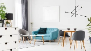 Poduszki, książki i roślinność sprawiają, że wnętrze staje się przytulne