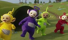 five cartoon characters are standing in the grass
