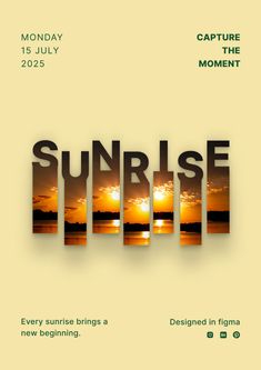 the poster for sunrise is displayed on a yellow background