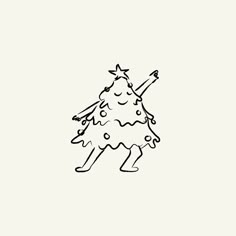 a black and white drawing of a christmas tree with stars on it's top