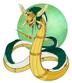 an image of a snake with wings on it's head and two snakes around it