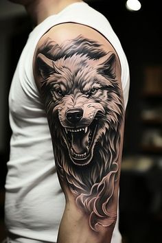 a man with a wolf tattoo on his arm