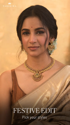 This Diwali enhance your festive look with the regal elegance of Tarinika Jewlery. Perfect for your festive ensemble. Formal Temple Jewelry Necklace For Diwali, Formal Temple Jewelry Bridal Necklace For Diwali, Formal Diwali Temple Jewelry Bridal Necklace, Festive Antique Gold Metal Necklace, Festive Antique Gold Necklaces For Diwali, Trending Necklaces Tarinika Jewelry, South Asian Gold Necklace, Traditional Antique Gold Necklace For Festive Occasions, Classy Jewelry Tarinika Jewelry