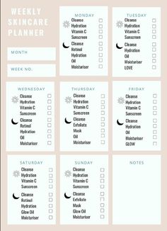 Skincare Schedule Template, Skincare Tracker Printable, Weekly Skincare Routine Schedule, Weekly Skin Care Routine Schedule, Skin Care Printable, Beauty Schedule Calendar, Weekly Skincare Schedule Ideas, Weekly Skincare Schedule, Skin Care Routine Calendar