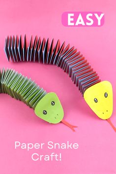 paper snake craft with the words easy on it and an image of two snakes made out of