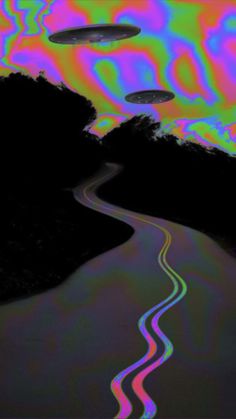 an alien flying over a river in the sky