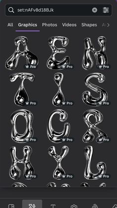 an iphone screen showing the alphabets and numbers that are made out of chrome foil