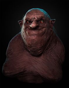 an animated character with red eyes and big teeth, in the dark background is a black backdrop