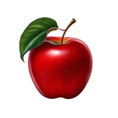 an apple with a green leaf on it
