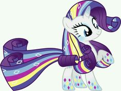 the pony is wearing a scarf around its neck and it looks like she's holding something