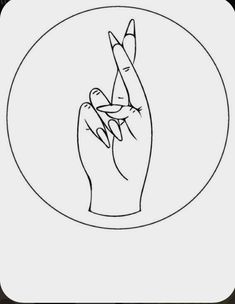 a black and white drawing of a hand making the v sign