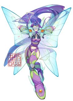 a drawing of a purple fairy with wings