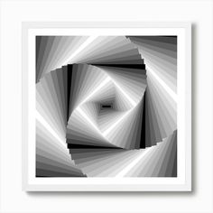 a black and white photo with an abstract geometric design in the center, framed on a wall