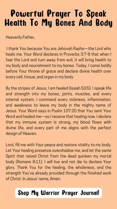 a prayer for the power of prayer to speak about health to my bones and body