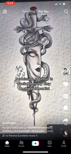 an image of a woman's face with snakes on her head and the words, i