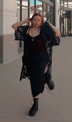 Goth Skirt Outfit Long, Goth Maxi Skirt Outfit, Black Maxi Skirt Outfit Goth, Black Maxi Skirt Goth, Kimono Outfits, Vampire Clothes, Velvet Robe, Velvet Shirt, Lace Kimono