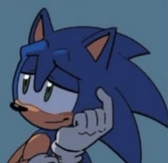 an animated image of sonic the hedgehog pointing his finger at something in front of him
