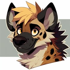 a drawing of a hyena with brown and black spots on it's face
