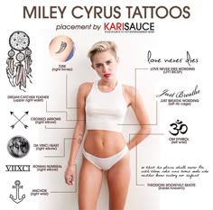 Miley Cyrus Tattoo, Celebrities Tattoos, Celebrities Tattoos Women, Miley Cyrus Tattoos, Miley Cyrus Tattoo Ideas, Lady Gaga Hip Tattoo, Celebrity Tattoo Inspiration, Miley Cyrus Tattoos Inspiration, Famous Tattoos Celebrities