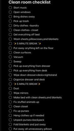 the clean room checklist is shown in black