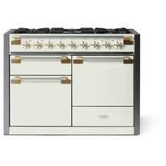 a white stove top oven sitting on top of a counter