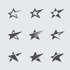 six different shapes and sizes of stars on a gray background, each with an arrow in the middle