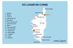 a map showing where to stay in corsicaa, and what to see
