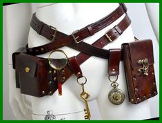 Accessories Steampunk, Adventurer Accessories, Fantasy Belt Accessories, Steampunk Accessories Set, Steampunk Accessory Design, Steampunk Belt Diy, Steampunk Outfit With Accessories, Steampunk Utility Belt Diy, Fantasy Utility Belt
