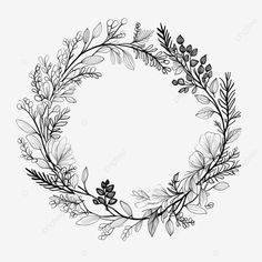 hand drawn christmas wreath circle floral frame with branches white doodle style border leaf wreat