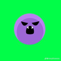 an angry purple ball with black eyes and mouth wide open on a green screen background
