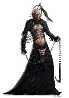 a man dressed as a demon with chains around his body