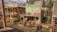 an old western town with wooden buildings