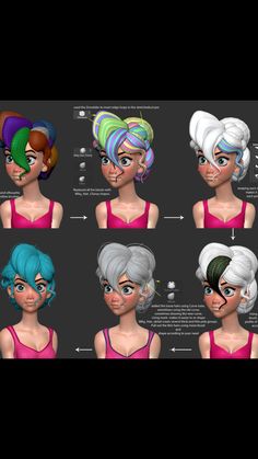 four different styles of hair are shown in this screenshote image from the video game