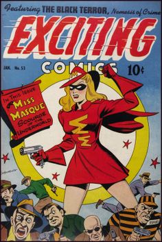 an old comic book cover with a woman in red